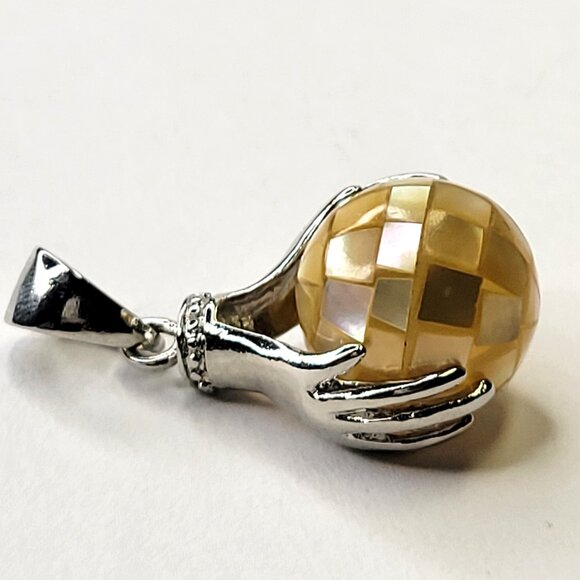 Yellow Pendant Healing Hands  Pendant With Silver tone Chain - Picture 5 of 11